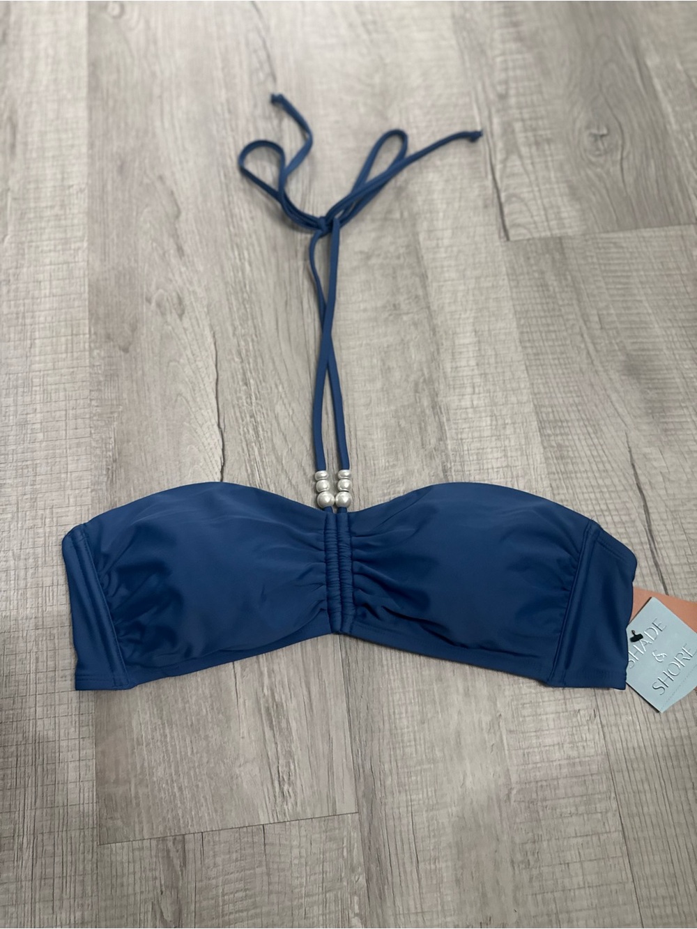 Shade & Shore Deep Blue Bandeau Bikini Top with Bead Accent